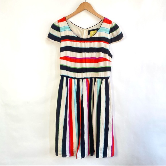Anthro Maeve Capped Striped Midi Dress 4 - Picture 2 of 7